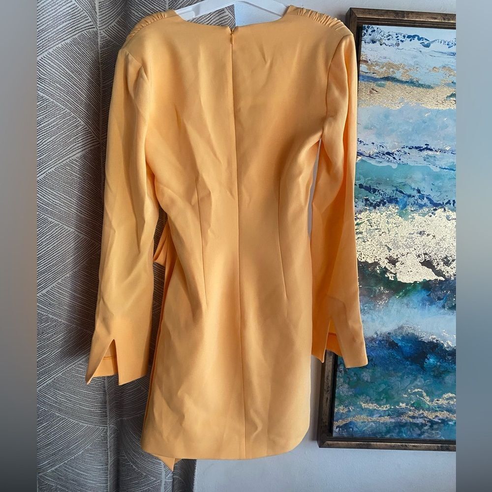 CINQ a SEPT Yellow Orange Sierra Wrap Front Crepe Long Sleeve Mini Dress Sz 2 - Picture 6 of 14